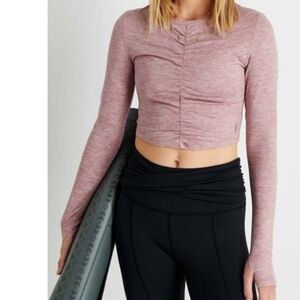 Free People Movement Swerve Long Sleeve Ruched Open Back Workout Crop Top L NWT